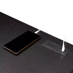 Bureau 2 tiroirs avec station de charge, espresso/noir : poste de travail pour bureau à domicile, fabrication en MDF