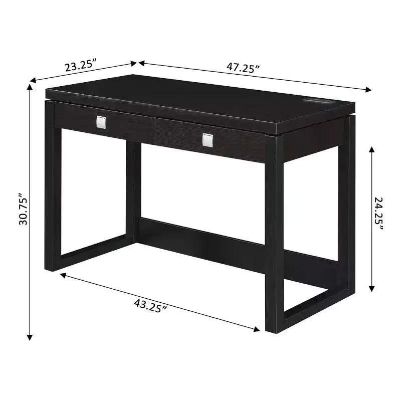 Bureau Newport 2 tiroirs avec station de recharge, expresso/noir : poste de travail pour bureau à domicile, construction en MDF