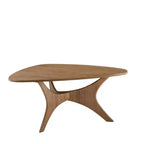 Blaze Triangular Wood Coffee Table Light Brown: Mid-Century Modern, Elm Finish, Unique Cross Base