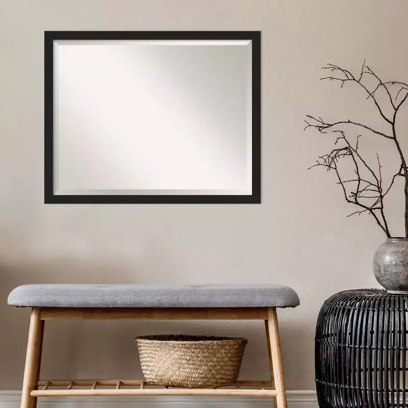 Miroir mural de salle de bain encadré Narrow Brushed Noir 