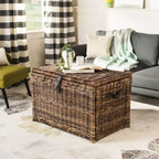 Coffre de rangement en osier de 35 po avec sangle en cuir décorative