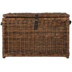 Coffre de rangement en osier de 35 po avec sangle en cuir décorative