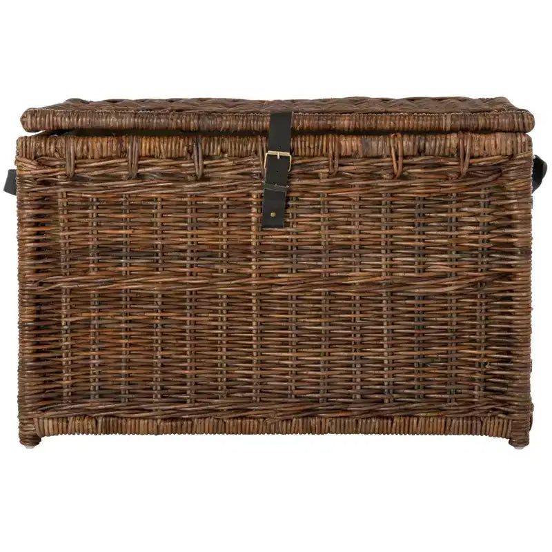 Coffre de rangement en osier de 35 po avec sangle en cuir décorative