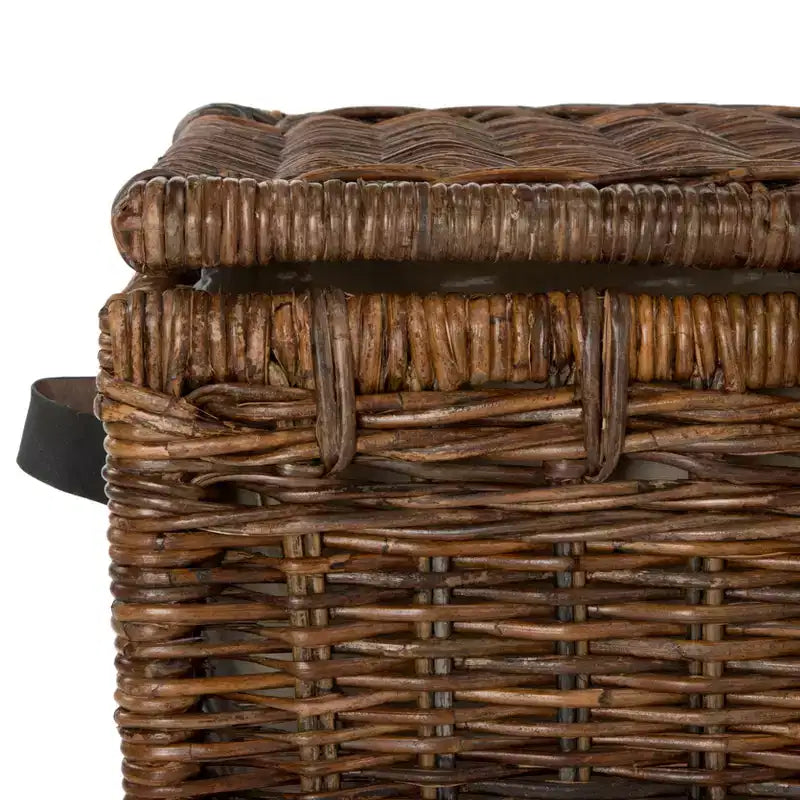 Coffre de rangement en osier de 35 po avec sangle en cuir décorative
