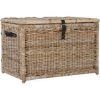 Coffre de rangement en osier de 35 po avec sangle en cuir décorative