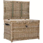 Coffre de rangement en osier de 35 po avec sangle en cuir décorative