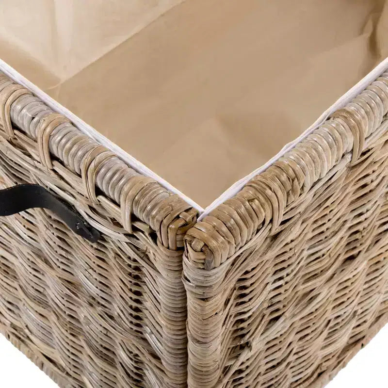 Coffre de rangement en osier de 35 po avec sangle en cuir décorative