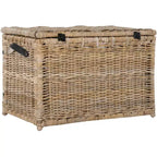 Coffre de rangement en osier de 35 po avec sangle en cuir décorative
