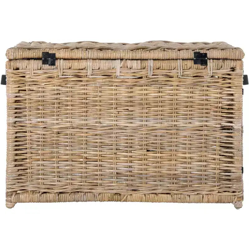 Coffre de rangement en osier de 35 po avec sangle en cuir décorative