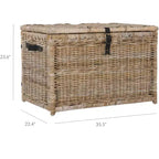 Coffre de rangement en osier de 35 po avec sangle en cuir décorative