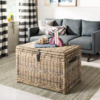 Coffre de rangement en osier de 35 po avec sangle en cuir décorative