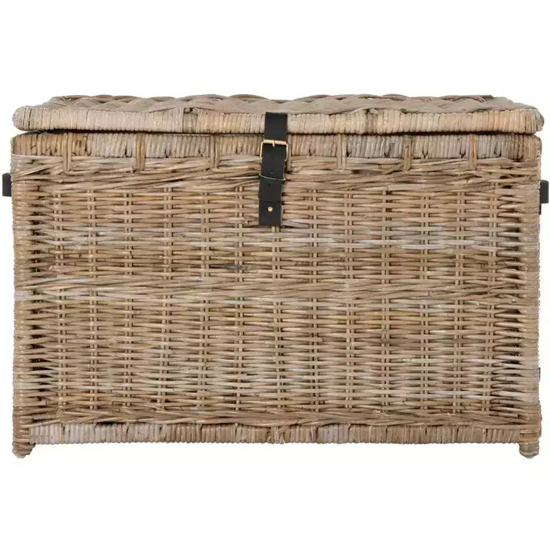 Coffre de rangement en osier de 35 po avec sangle en cuir décorative
