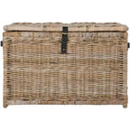Coffre de rangement en osier de 35 po avec sangle en cuir décorative