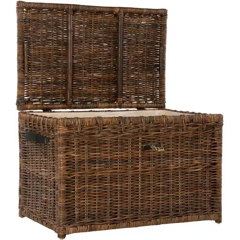Coffre de rangement en osier de 35 po avec sangle en cuir décorative