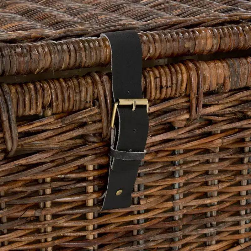Coffre de rangement en osier de 35 po avec sangle en cuir décorative