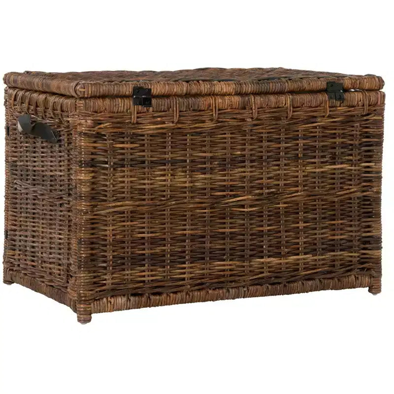Coffre de rangement en osier de 35 po avec sangle en cuir décorative