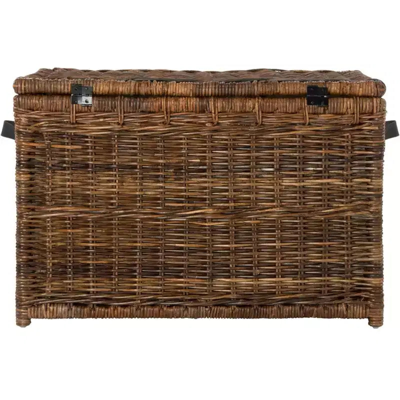Coffre de rangement en osier de 35 po avec sangle en cuir décorative