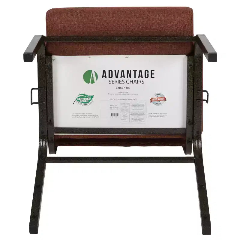 Chaise d'auditorium empilable rembourrée, assise large de 20,5", tissu cannelle/piétement doré veiné