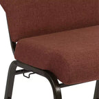 Chaise d'auditorium empilable rembourrée, assise large de 20,5", tissu cannelle/piétement doré veiné
