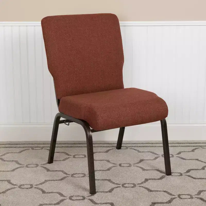 Chaise d'auditorium empilable rembourrée, assise large de 20,5", tissu cannelle/piétement doré veiné