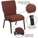 Chaise d'auditorium empilable rembourrée, assise large de 20,5", tissu cannelle/piétement doré veiné