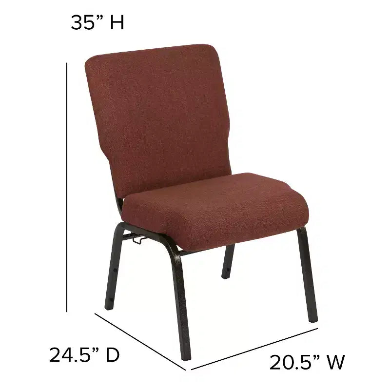 Chaise d'auditorium empilable rembourrée, assise large de 20,5", tissu cannelle/piétement doré veiné