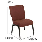 Chaise d'auditorium empilable rembourrée, assise large de 20,5", tissu cannelle/piétement doré veiné