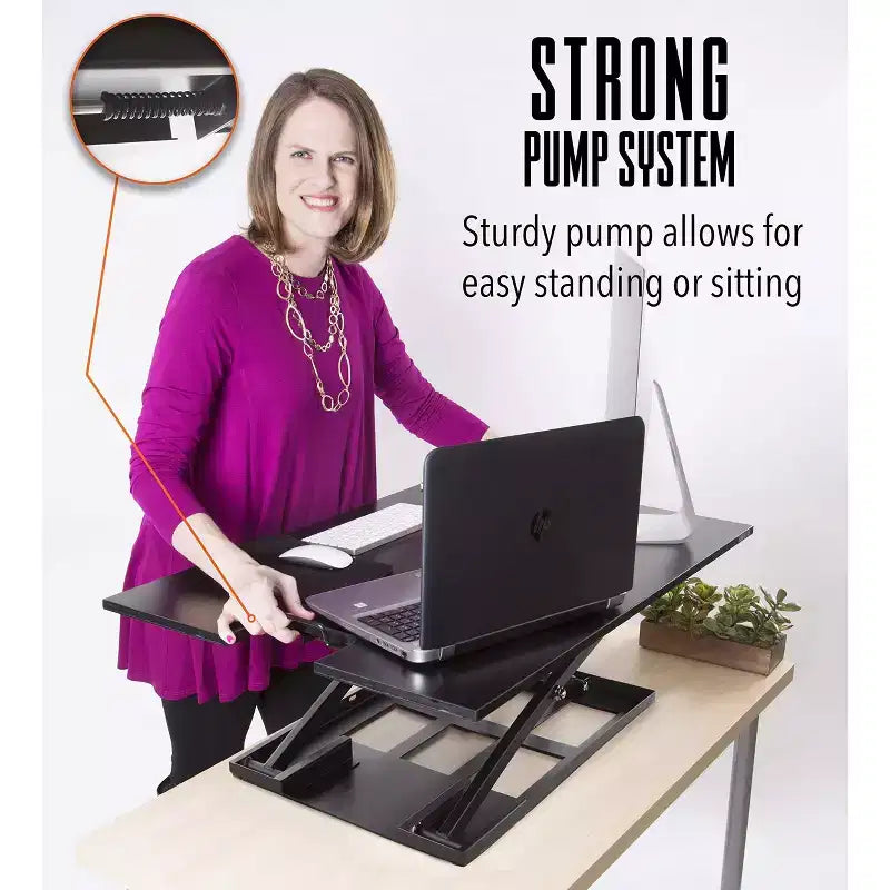Convertisseur de bureau debout 36" avec réglage pneumatique de la hauteur, noir