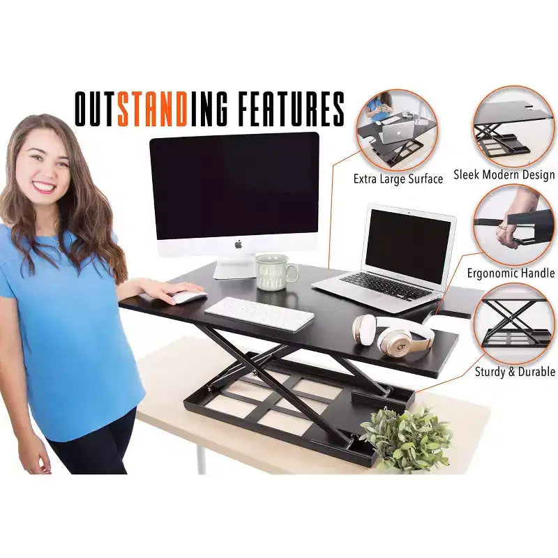 Convertisseur de bureau debout 36" avec réglage pneumatique de la hauteur, noir