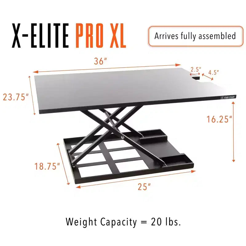 Convertisseur de bureau debout 36" avec réglage pneumatique de la hauteur, noir