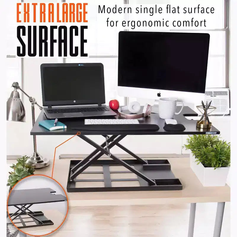 Convertisseur de bureau debout 36" avec réglage pneumatique de la hauteur, noir