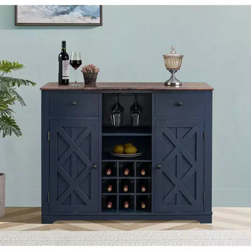 Meuble de bar en bois de 47 po avec poignées en nickel brossé