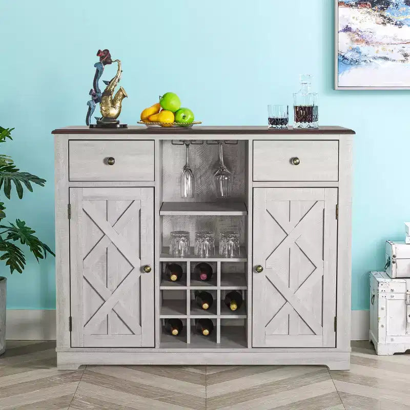 Meuble de bar en bois de 47 po avec poignées en nickel brossé