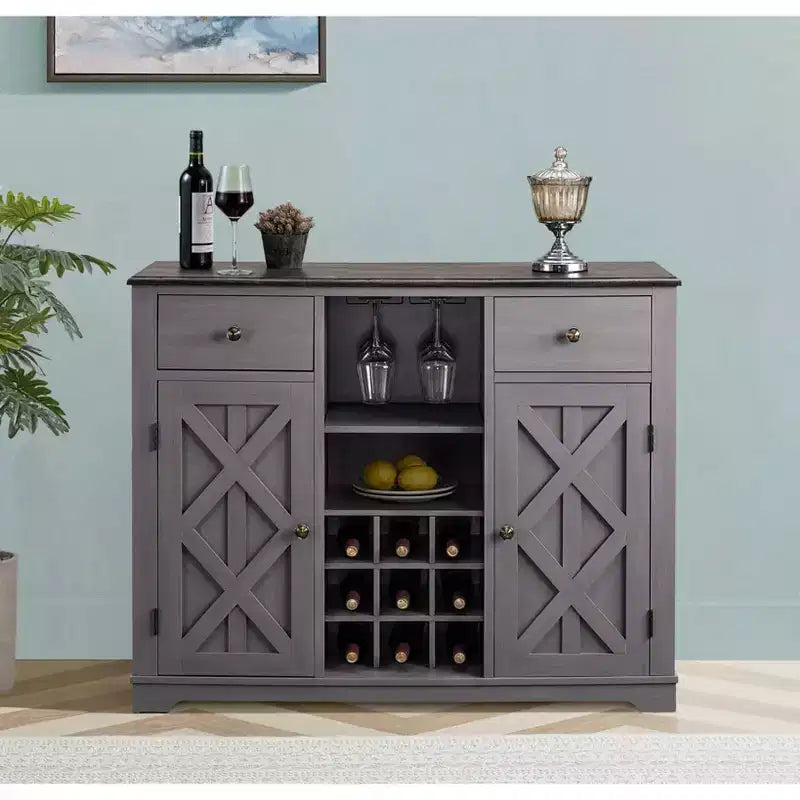 Meuble de bar en bois de 47 po avec poignées en nickel brossé