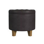 Pouf de rangement rond, similicuir capitonné, brun foncé