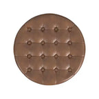 Pouf de rangement rond, similicuir capitonné, brun foncé
