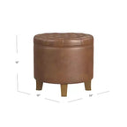 Pouf de rangement rond, similicuir capitonné, brun foncé
