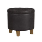 Pouf de rangement rond, similicuir capitonné, brun foncé