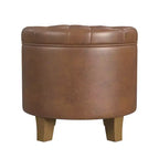 Pouf de rangement rond, similicuir capitonné, brun foncé