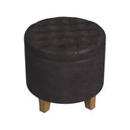 Pouf de rangement rond, similicuir capitonné, brun foncé