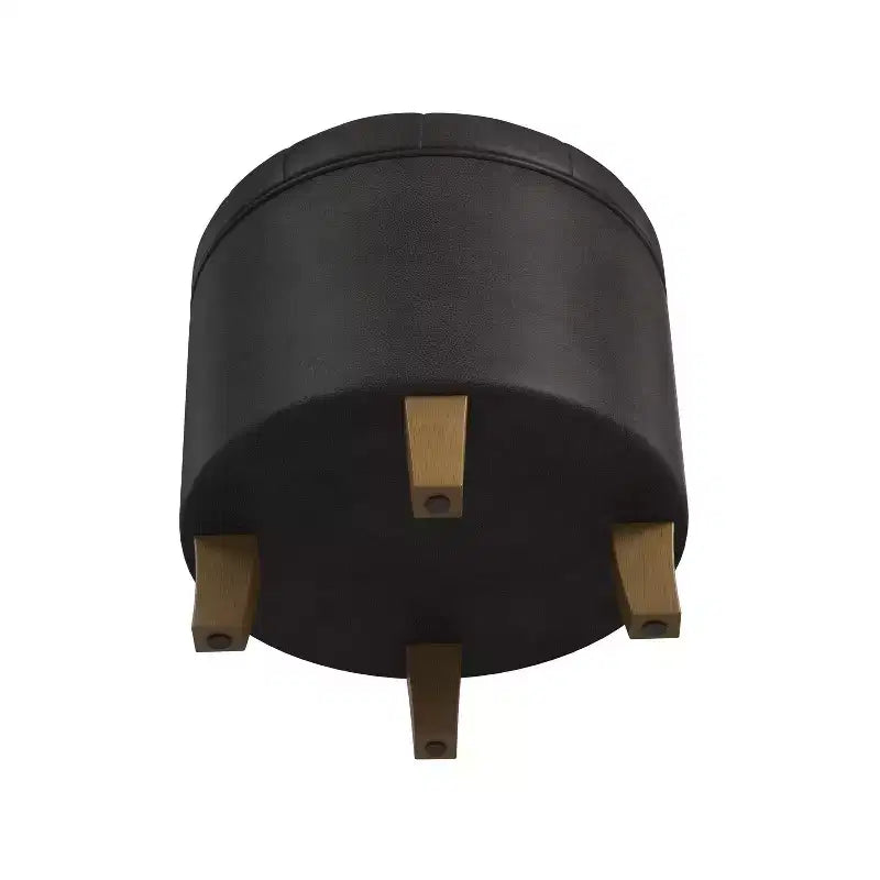 Pouf de rangement rond, similicuir capitonné, brun foncé