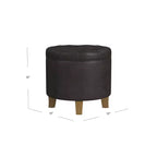 Pouf de rangement rond, similicuir capitonné, brun foncé