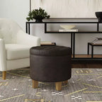 Round Storage Ottoman Faux Leather - HomePop